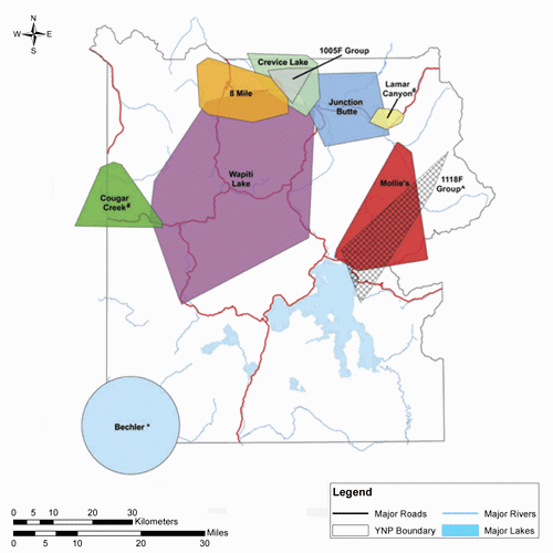 2018 range map for Yellowstone National Park's wolf packs